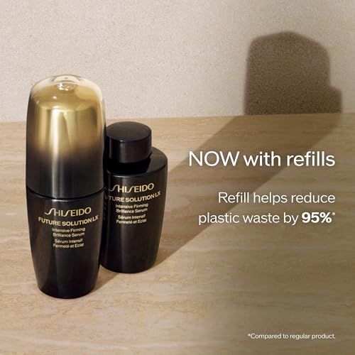 Flacon et recharge. Texte: Maintenant avec recharges. La recharge réduit les déchets plastiques de 95%.