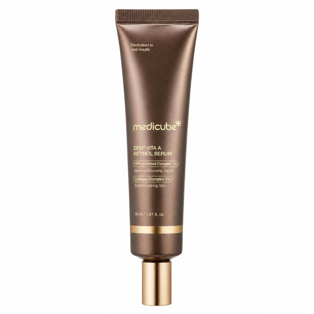 Tube brun Medicube Deep Vita A Retinol Serum, 30 ml. Bouchon doré.