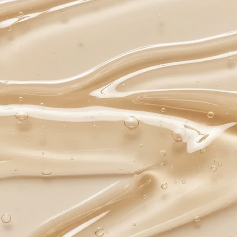 Close-up van transparant serum met belletjes. Golfachtige textuur.