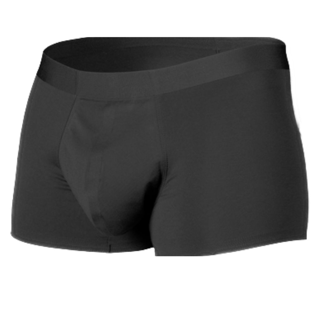 Boxer noir pour homme, vue de face, avec ceinture élastique.