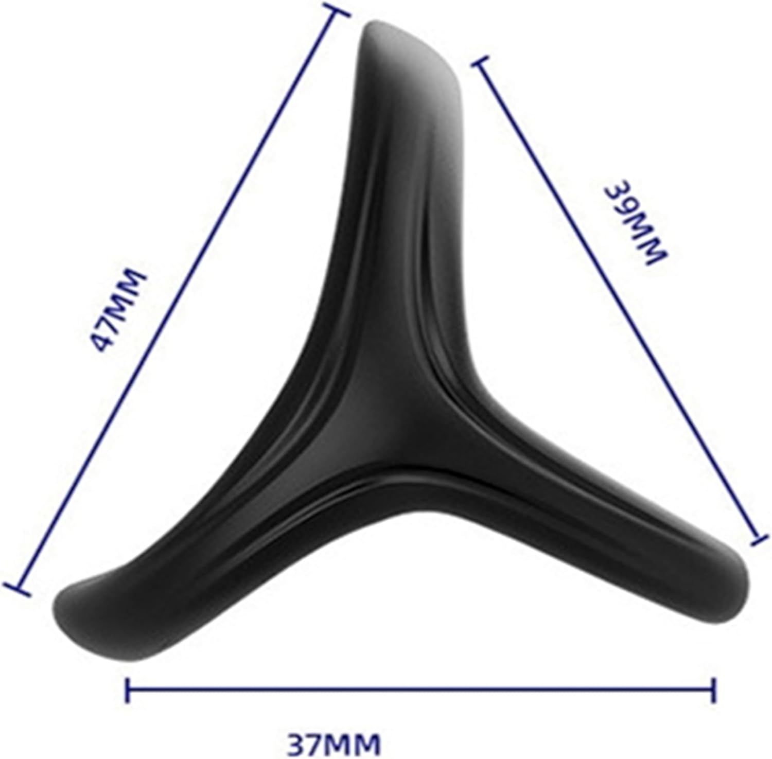 Anneau pénien noir. Forme triangulaire. Dimensions : 47mm, 39mm, 37mm.