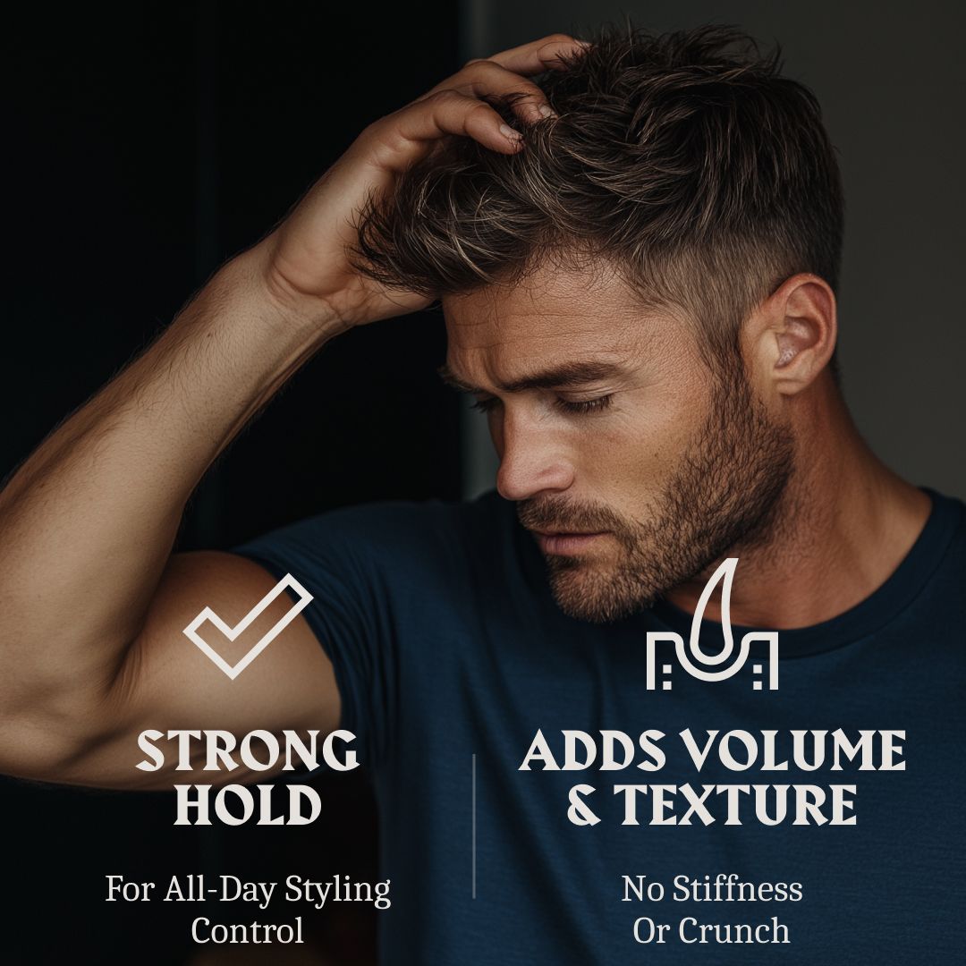 Homme avec une tenue forte et de la texture pour les cheveux.