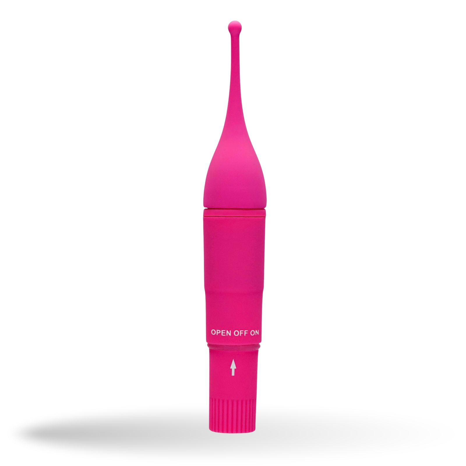 Roze vibrator. Opschrift: OPEN OFF ON.