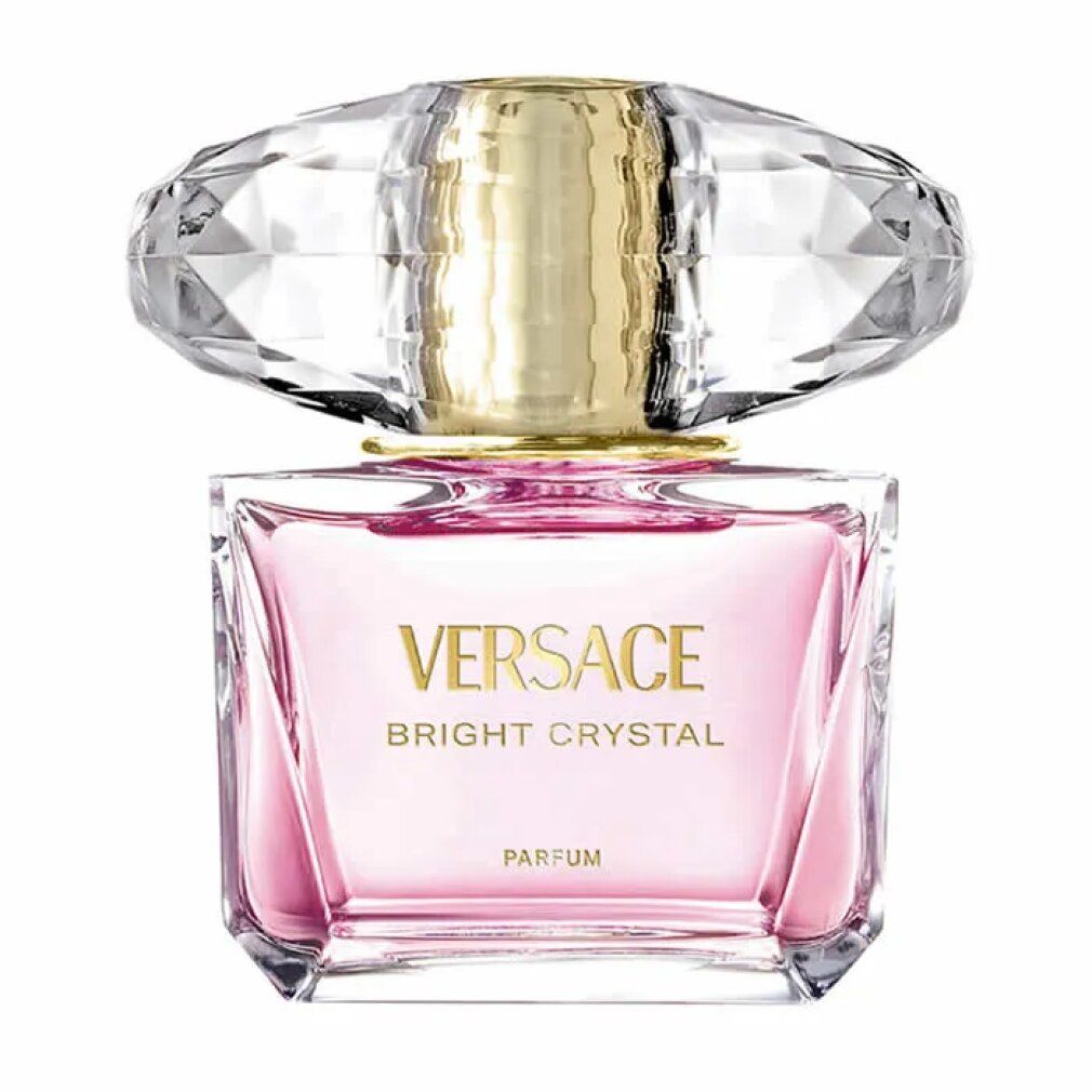 Versace Bright Crystal parfumfles met roze vloeistof en facetdop.