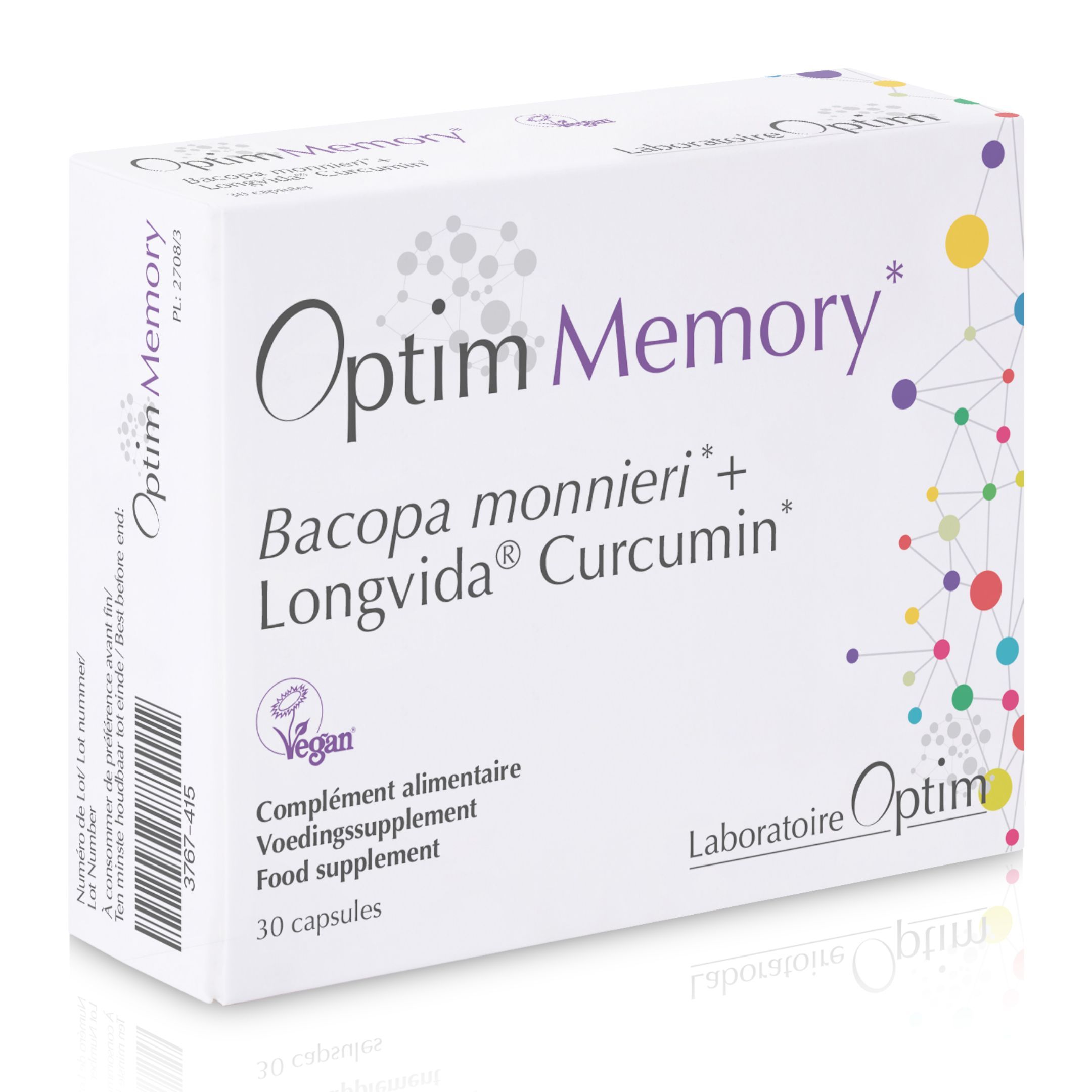 Optim Memory: Complément alimentaire avec Bacopa Monnieri et Curcuma Longvida, 30 capsules.