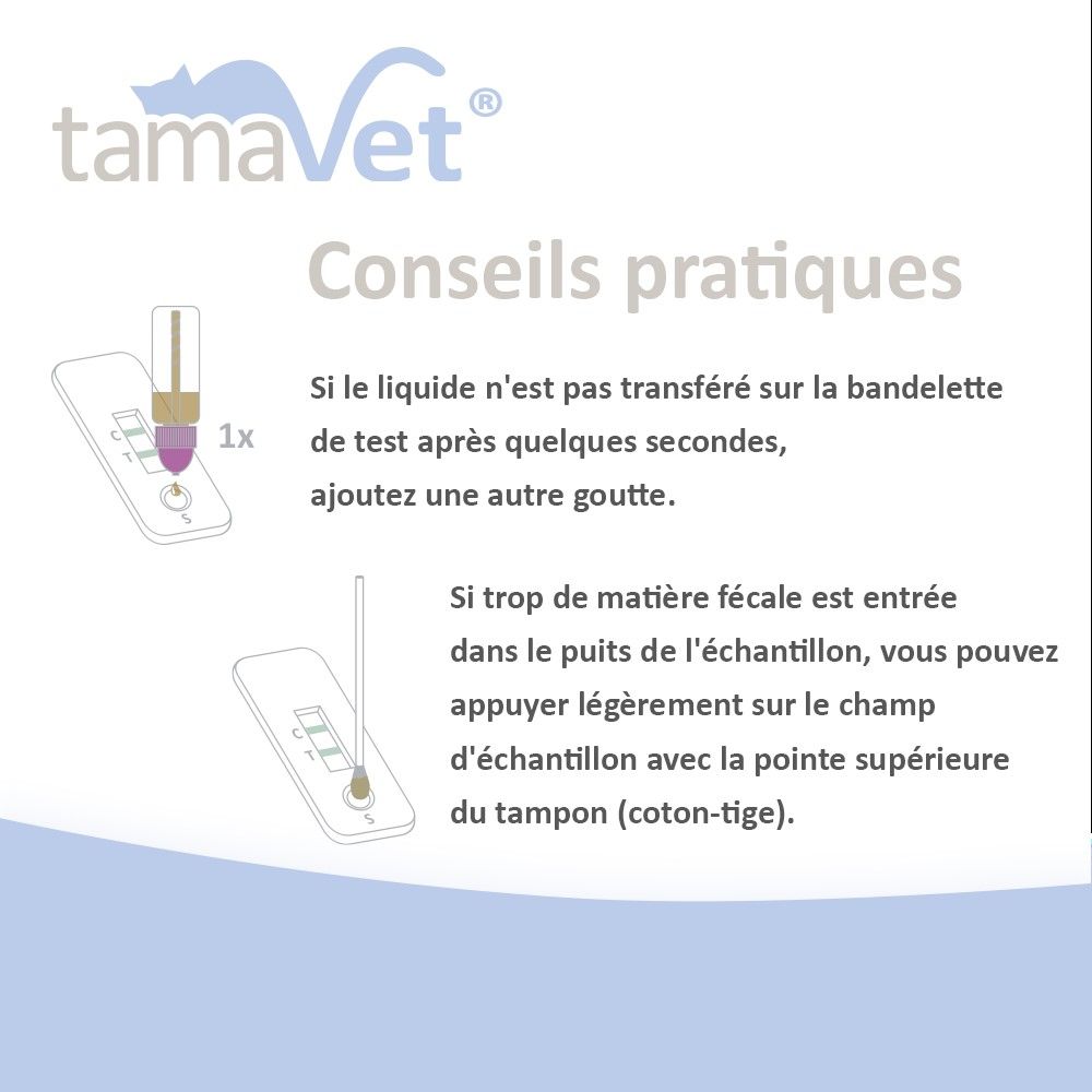 Instructions : Ajouter du liquide si nécessaire. Utiliser un écouvillon en cas d'excès de selles.