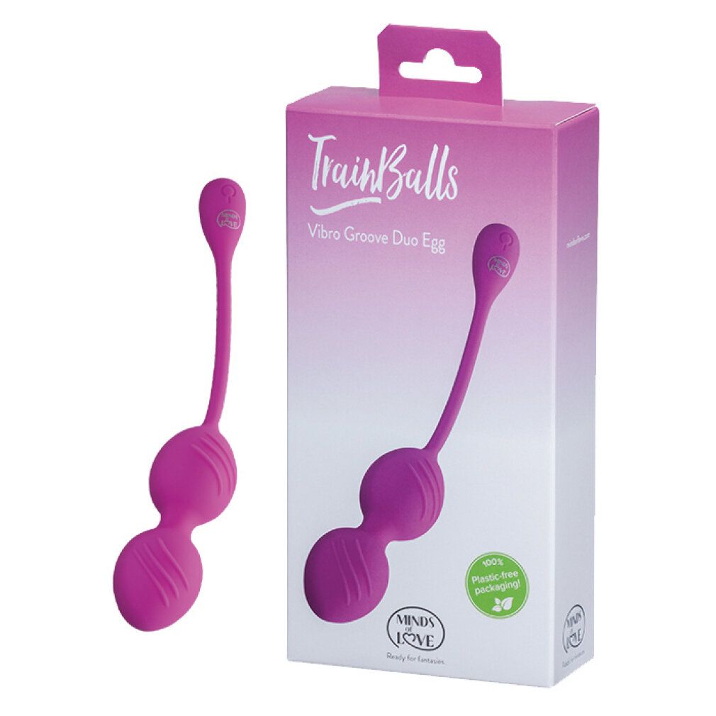 Produit et emballage. Duo-œuf violet à côté de l'emballage. Emballage avec nom du produit et logo. Emballage sans plastique.