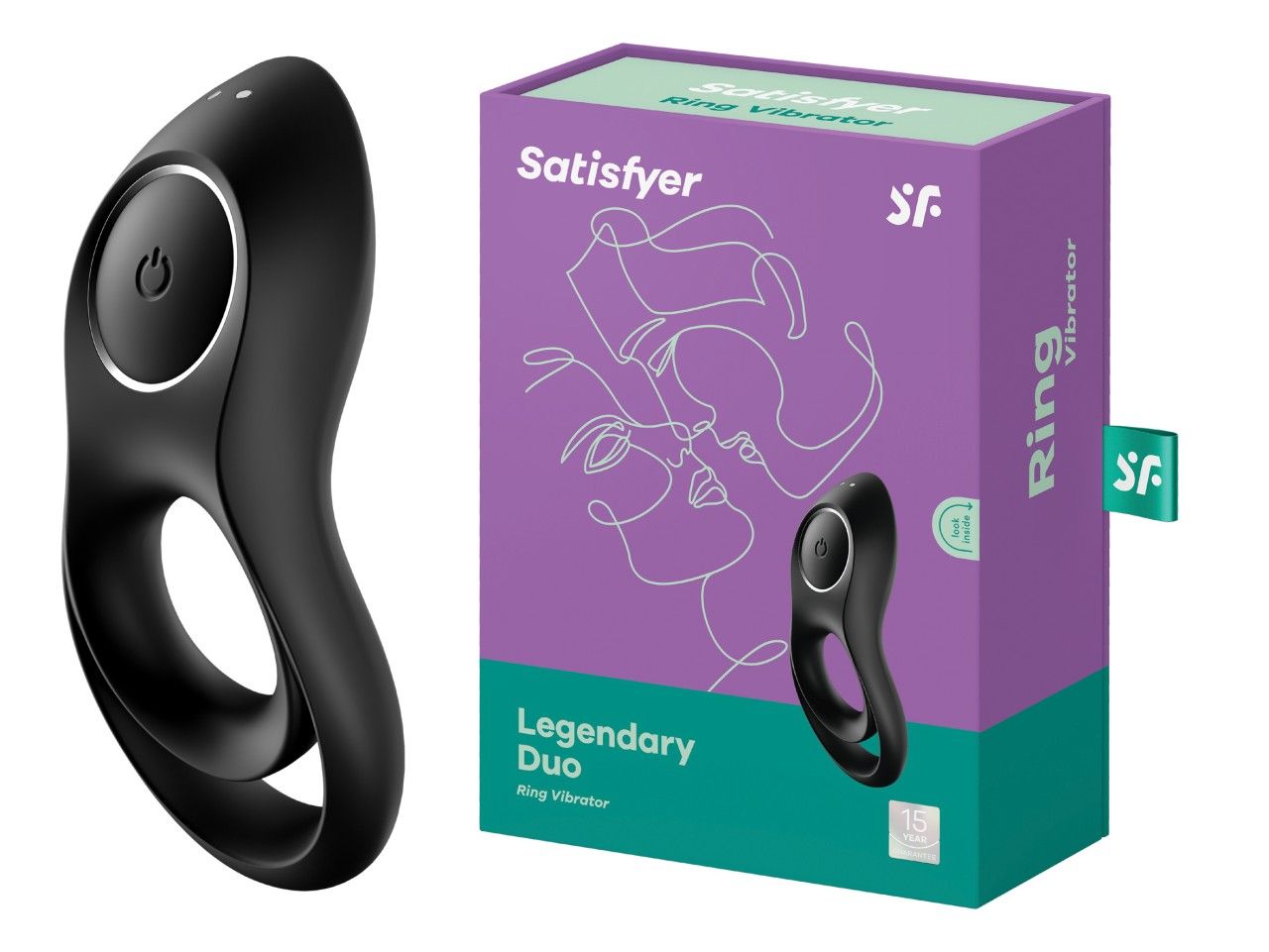 Satisfyer Legendary Duo Ring Vibrator et son emballage.