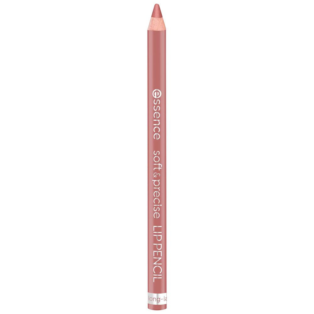 Essence Soft & Precise lipliner. Roze potlood met punt. Opschrift en productnaam.