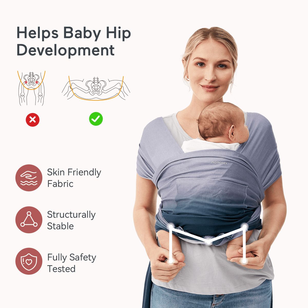 Porte-bébé écharpe Momcozy, dégradé bleu
