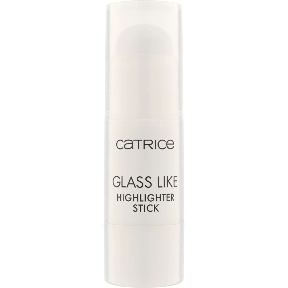 Witte highlighter stick met glaseffect. Opschrift: Catrice, GLASS LIKE HIGHLIGHTER STICK.