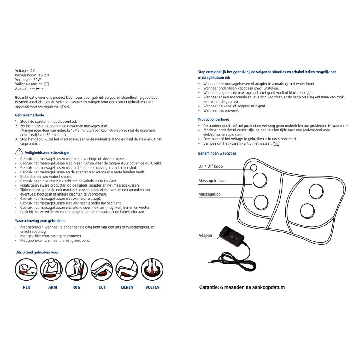 Handleiding met veiligheidsvoorschriften en gebruiksaanwijzingen. Bevat schema's en garantie-informatie.