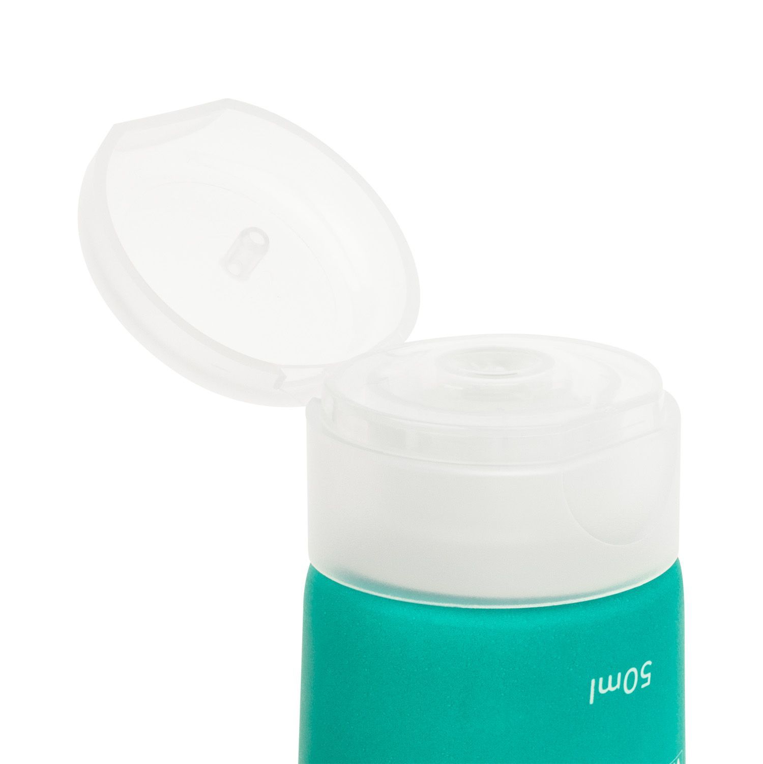 Gros plan du bouchon blanc d'un tube vert. Inscription: 50ml.