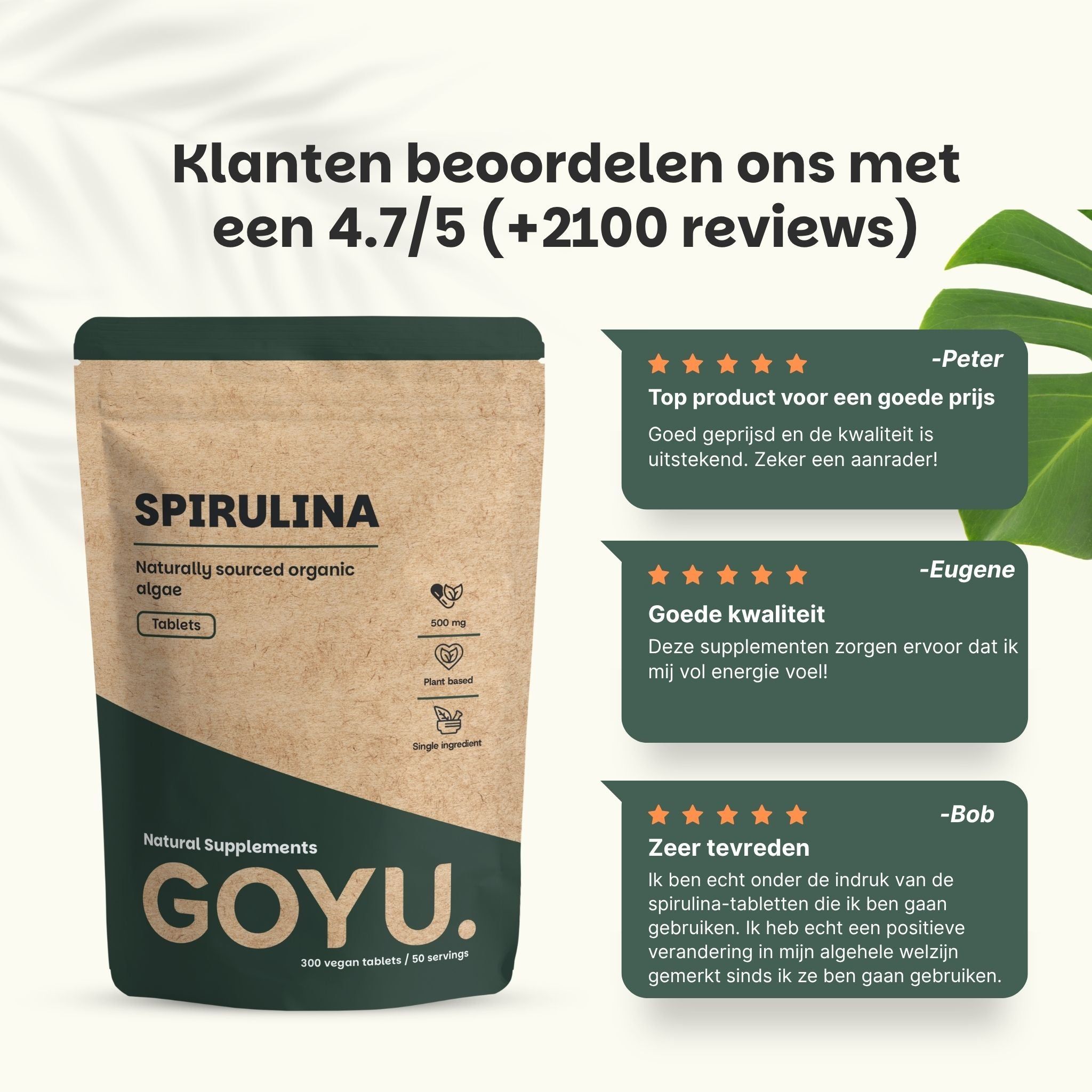 Hoogwaardige spirulinatabletten, ingekocht en verpakt in Nederland.