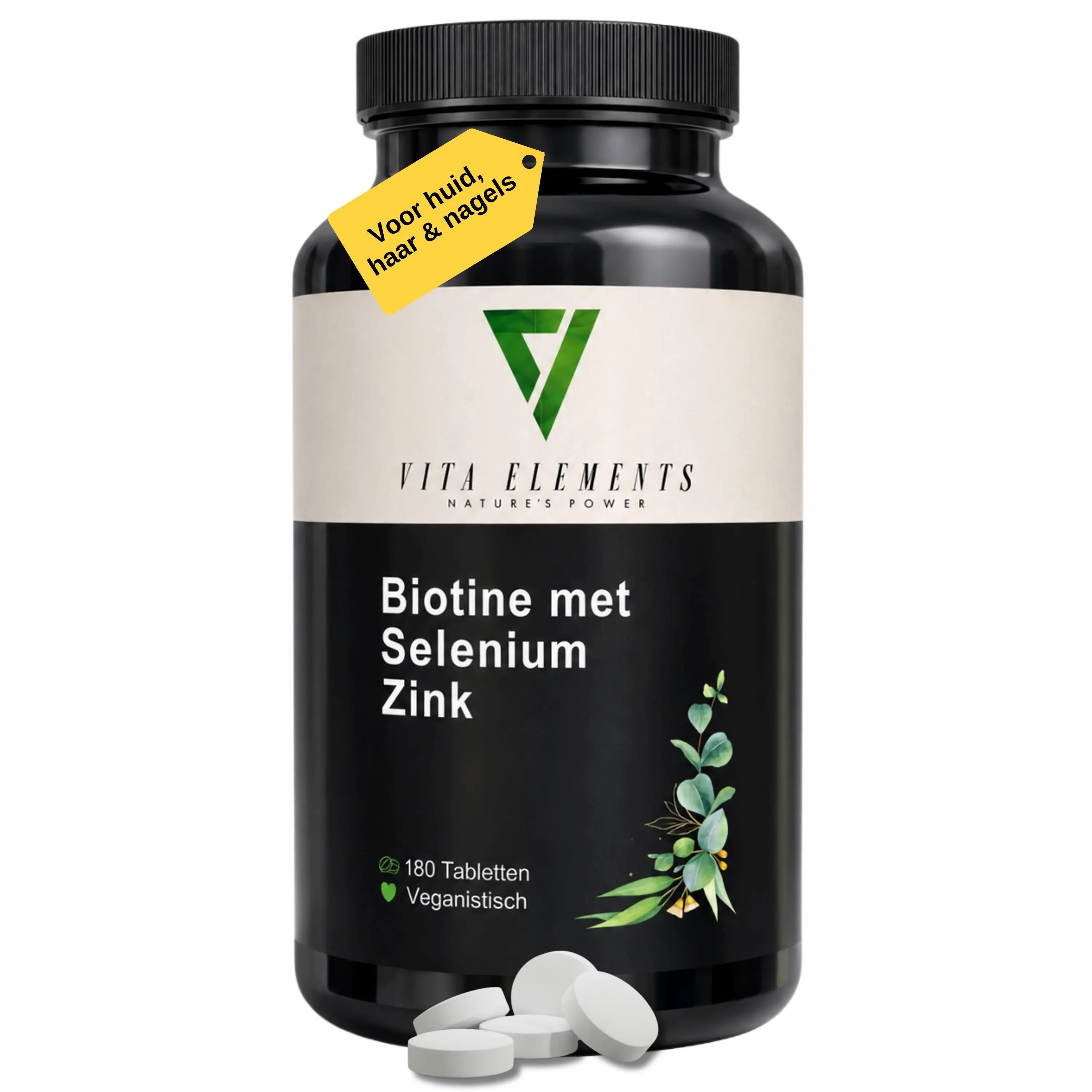 Informatie over Vita Elements Biotine met Selenium & Zink: 180 veganistische tabletten.
