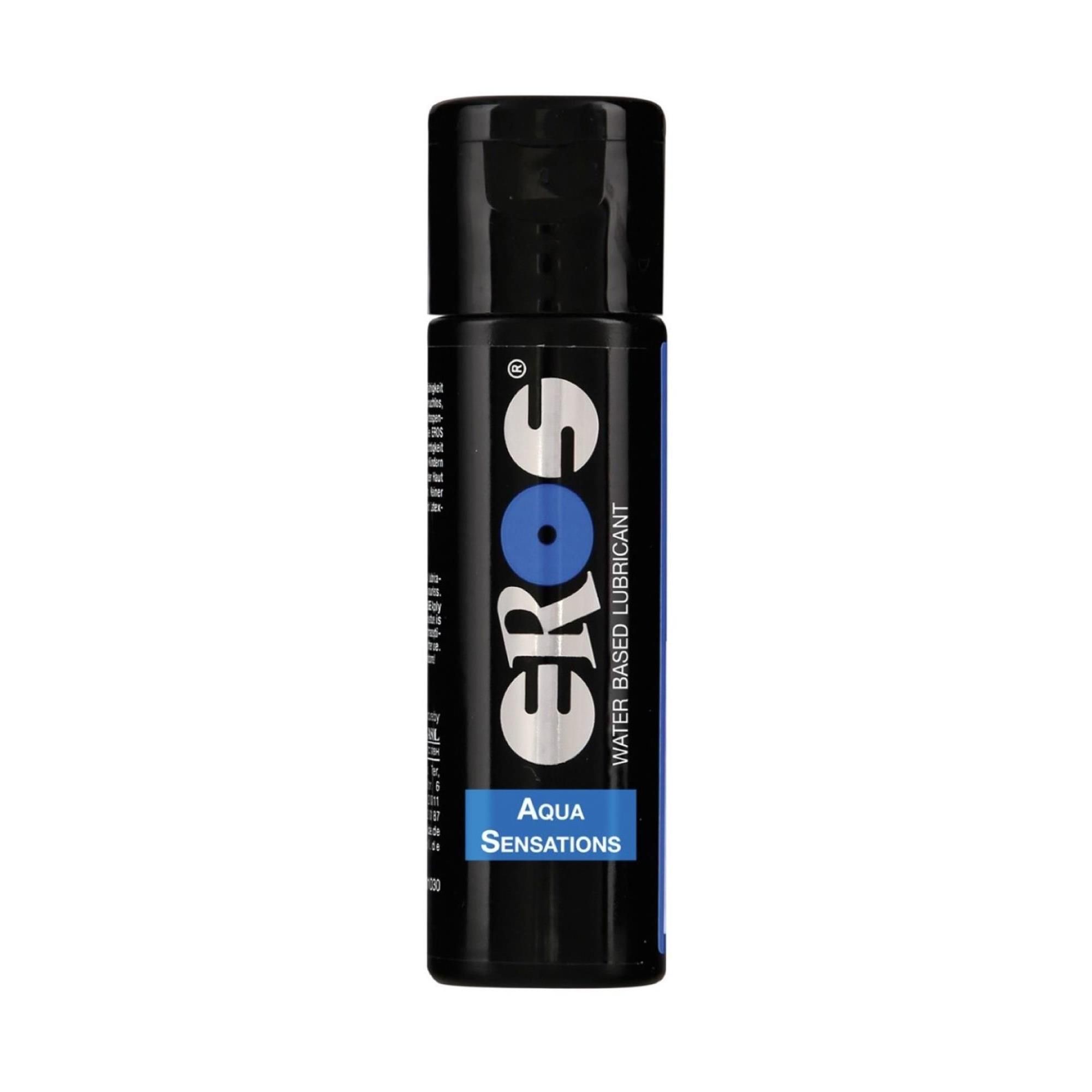 Eros Gleitgel Aqua Sensations, watergedragen glijmiddel in zwarte fles.