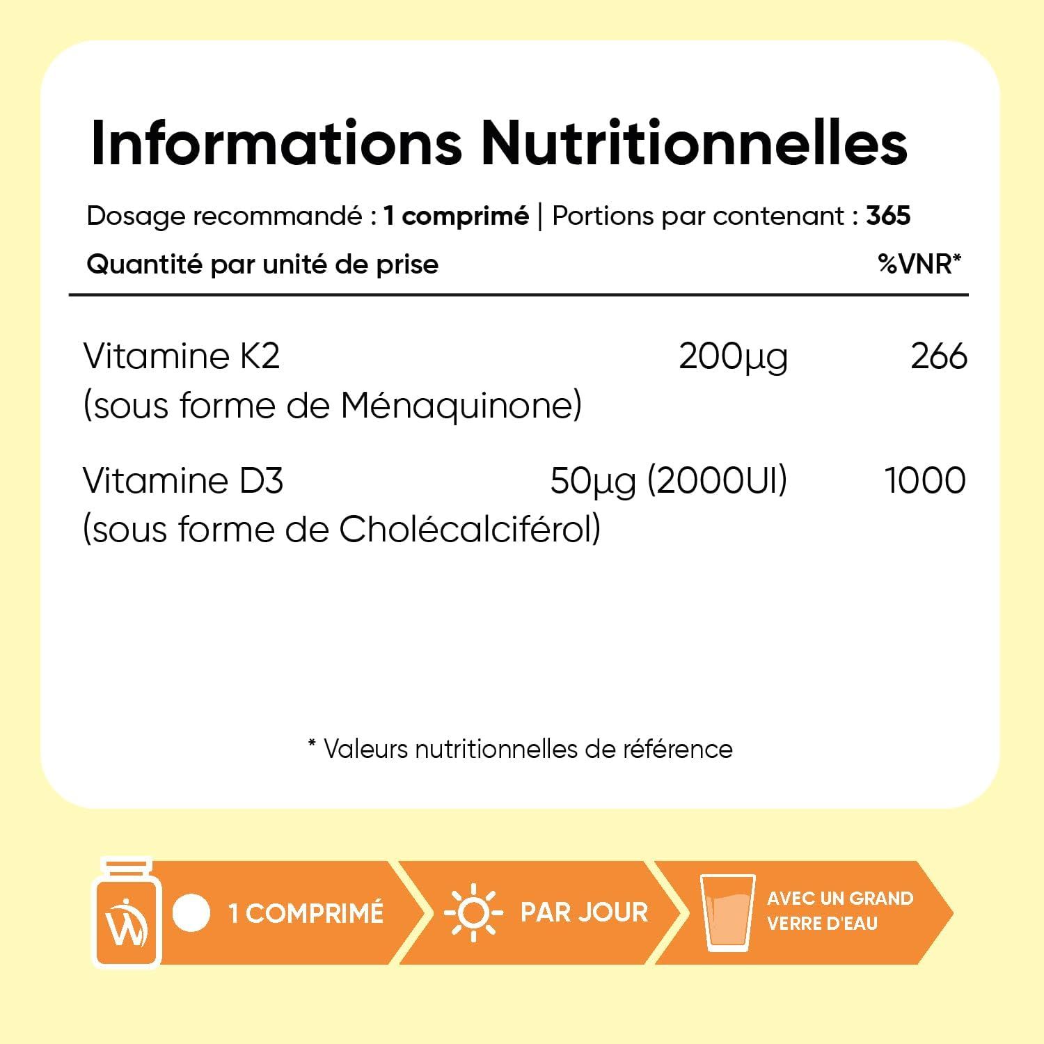 Bouteille WeightWorld Vitamine D3+K2 avec informations sur la vitamine D3 et K2.