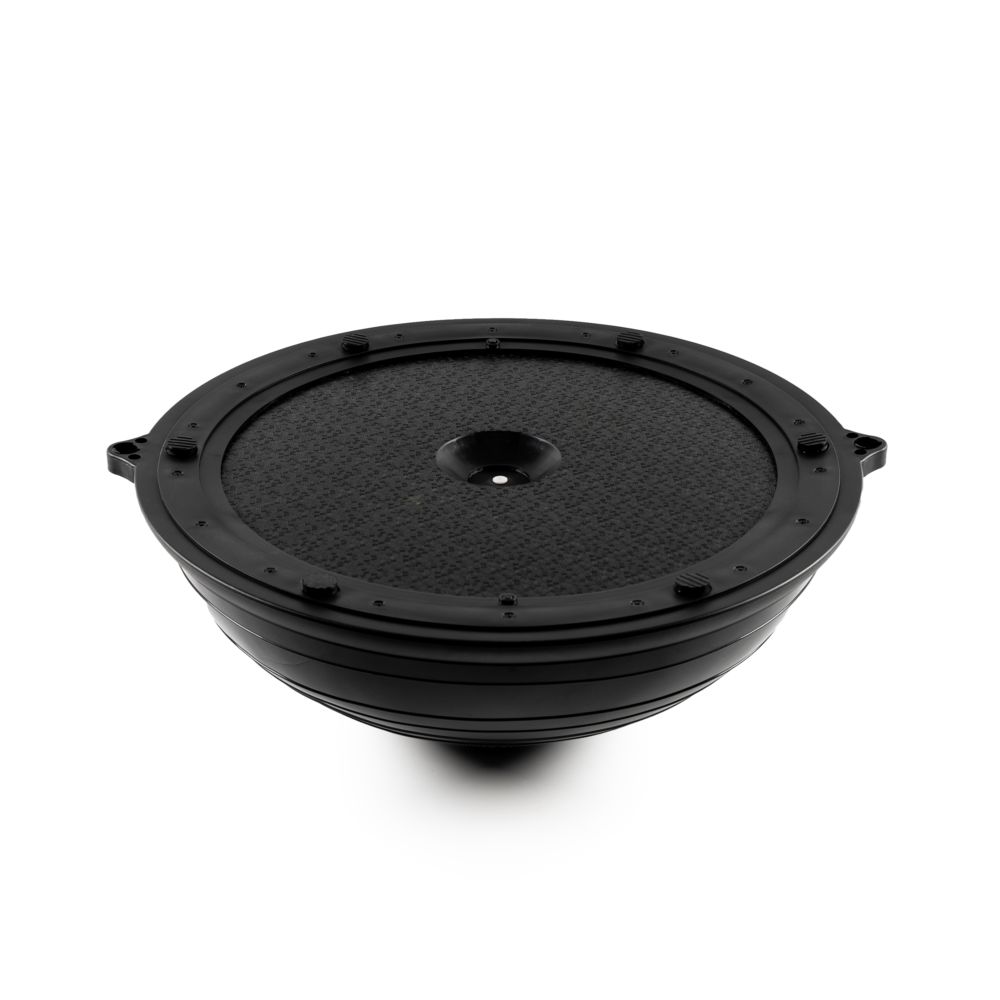 Zwarte basis van een balansbal. Ronde vorm met een getextureerd oppervlak. Zwart plastic.