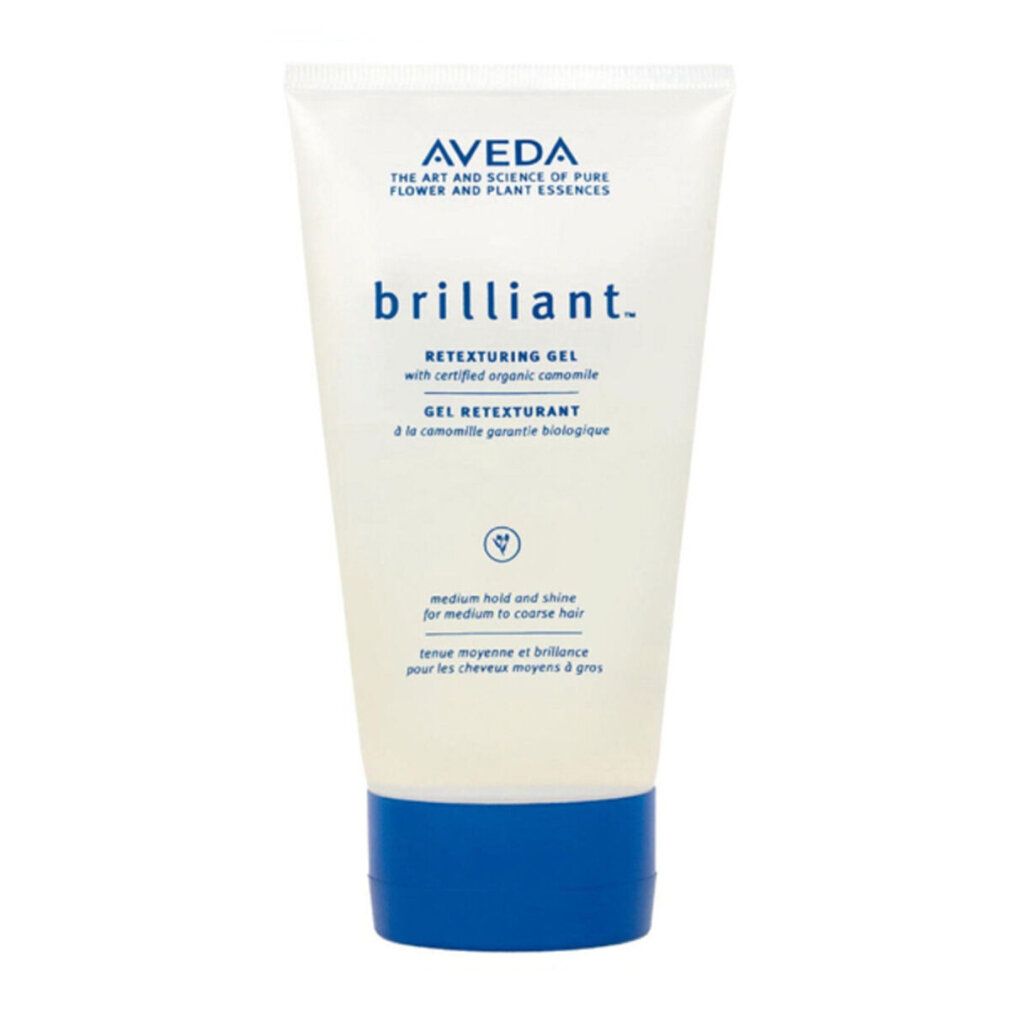 Tube blanc et bleu avec nom de produit et marque. Texte: Brilliant Retexturing Gel avec camomille.