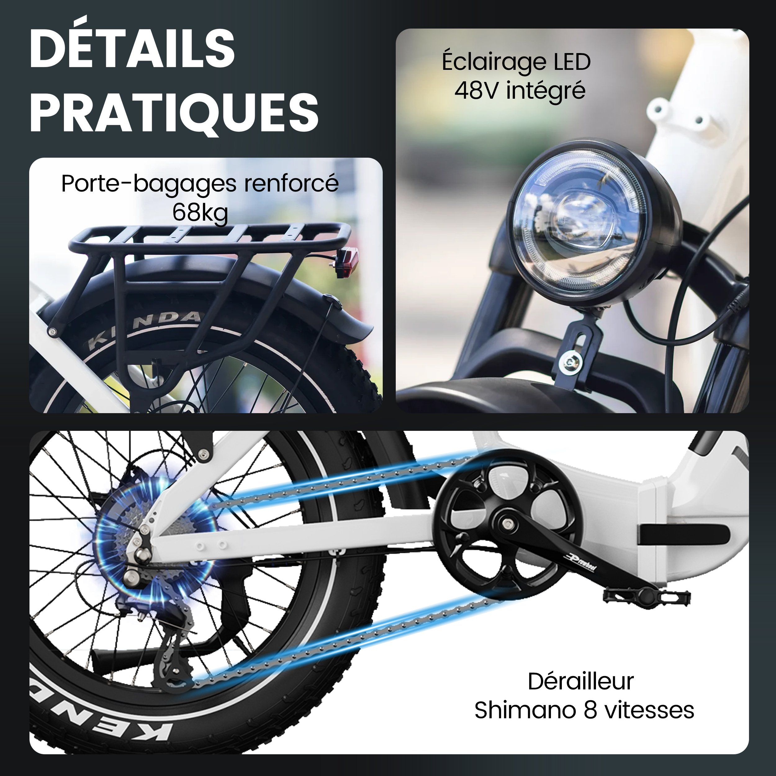 KINGBULL VERVE Vélo électrique, batterie amovible 48 V 20 Ah, Shimano 8 vitesses