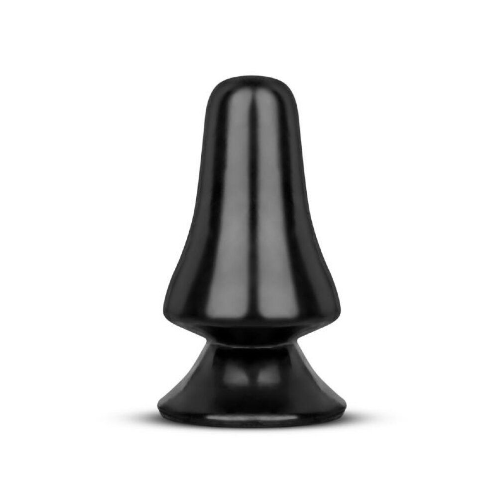 Plug anal noir avec une base large et une forme conique.