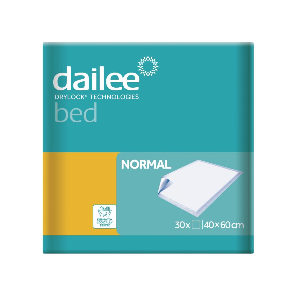 Emballage de Dailee Bed Baby. Turquoise, jaune et blanc. Nom du produit, logo et dimensions 30x40x60cm.