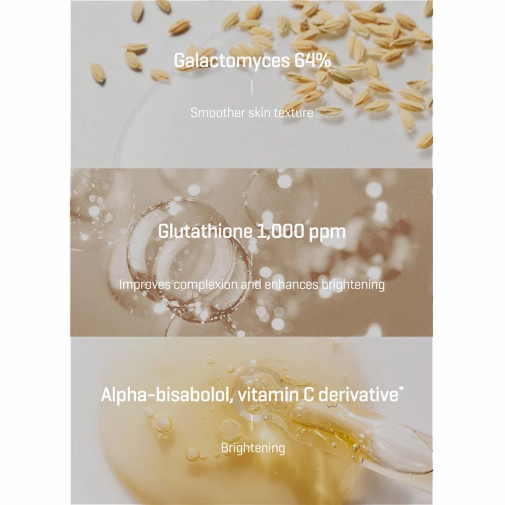 Infographie avec ingrédients : Galactomyces, Glutathion, Alpha-Bisabolol.