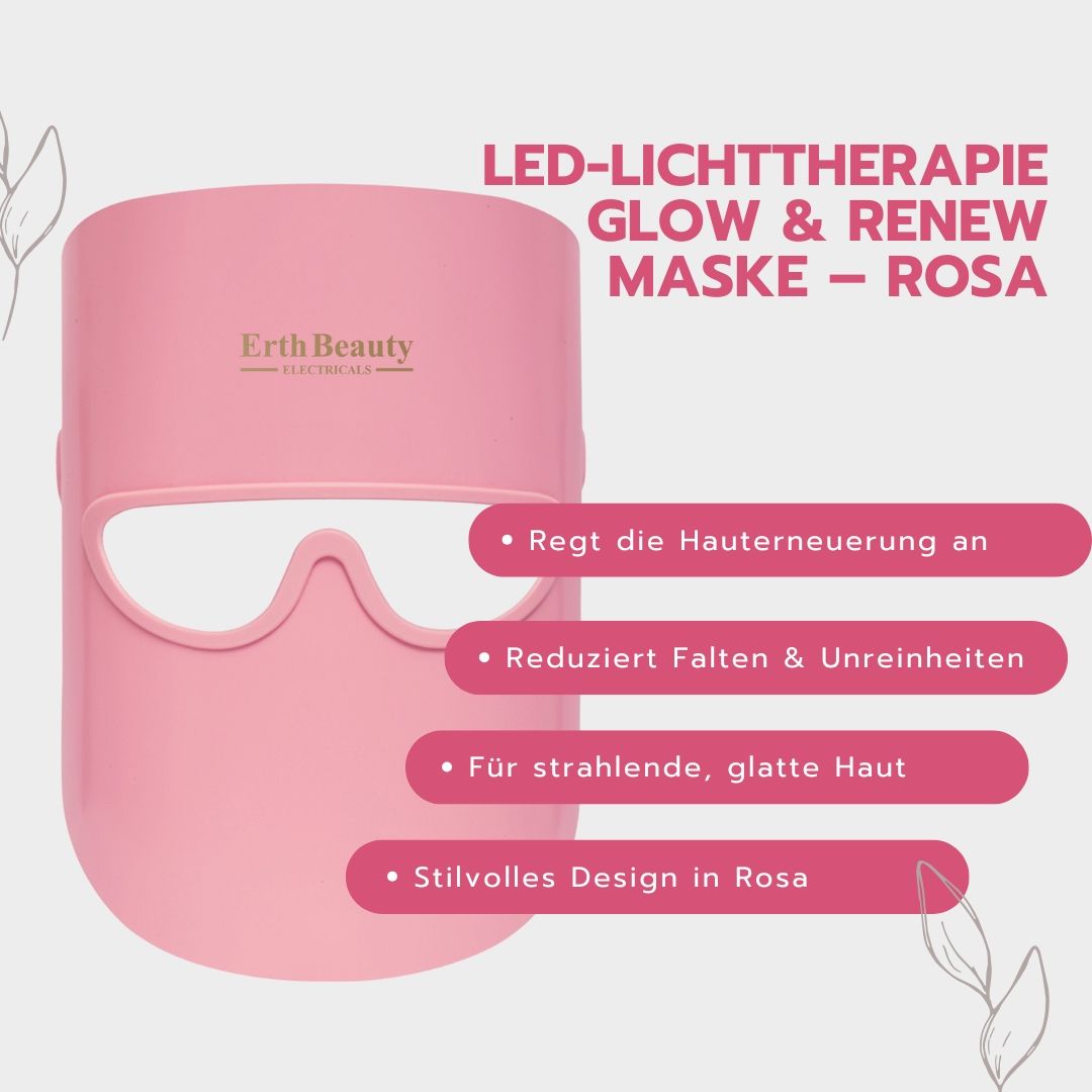 Roze LED-masker met Erth Beauty logo. Voordelen: huidvernieuwing, rimpelvermindering.
