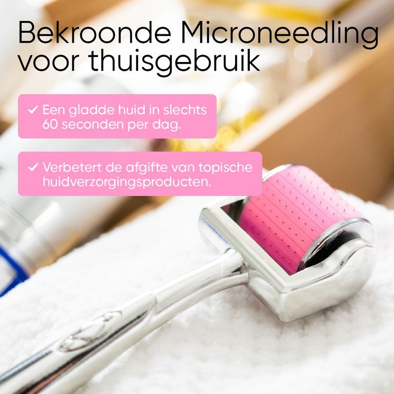 Vrouw met hoofdband gebruikt CIT Face Roller. Tekst over gebruiksinstructies.