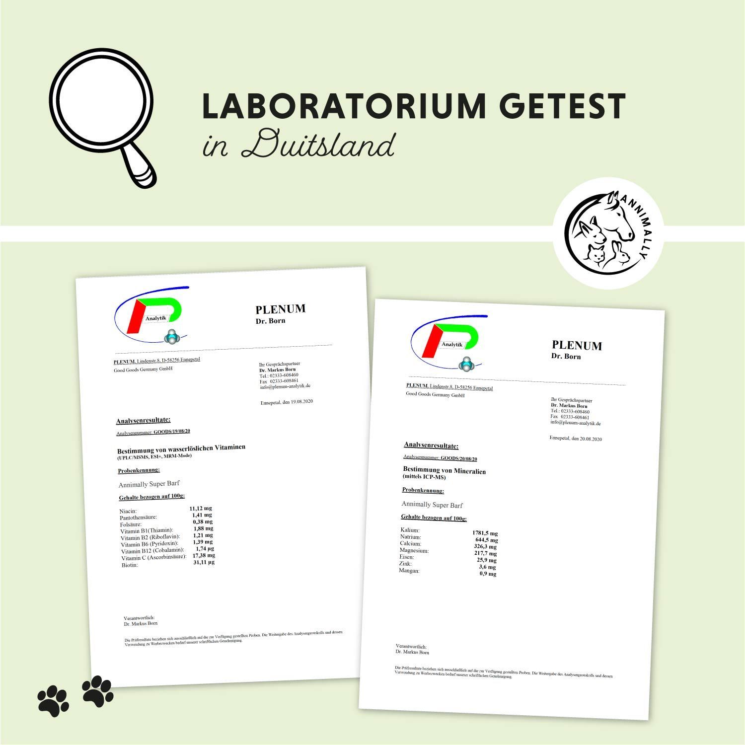 Golden Retriever met kom. Tekst: Eenvoudig gebruik. Voedingsaanbevelingen voor kleine, middelgrote en grote honden.