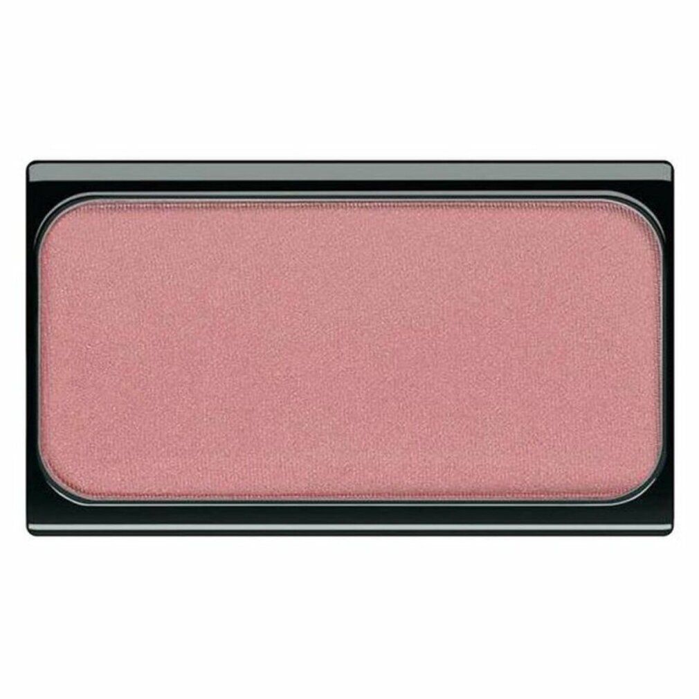 Fard à joues rectangulaire rose, dans un boîtier noir.