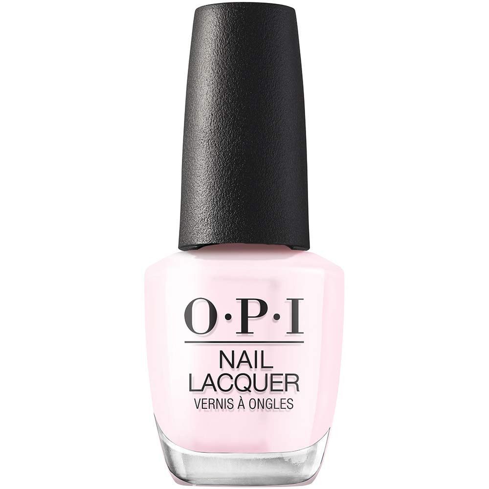 OPI nagellakfles. Roze lak met zwarte dop. Opschrift: O.P.I NAIL LACQUER.