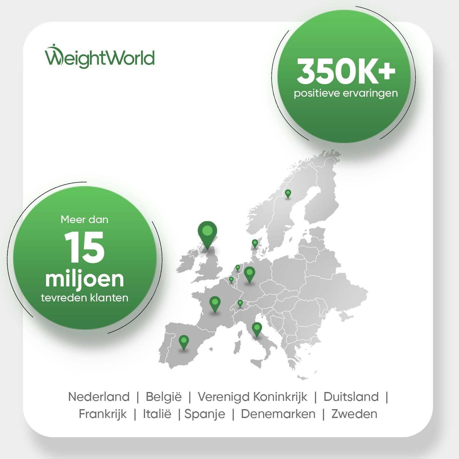 WeightWorld CLA capsules met informatie over wereldwijde aanwezigheid.