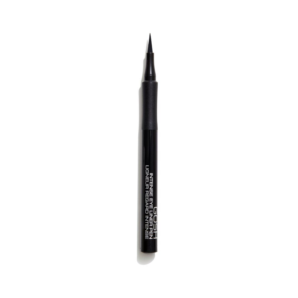 Zwarte eyelinerpen. Opschrift: Gosh Intense Eyeliner Pen 01 Black. Zwarte punt.