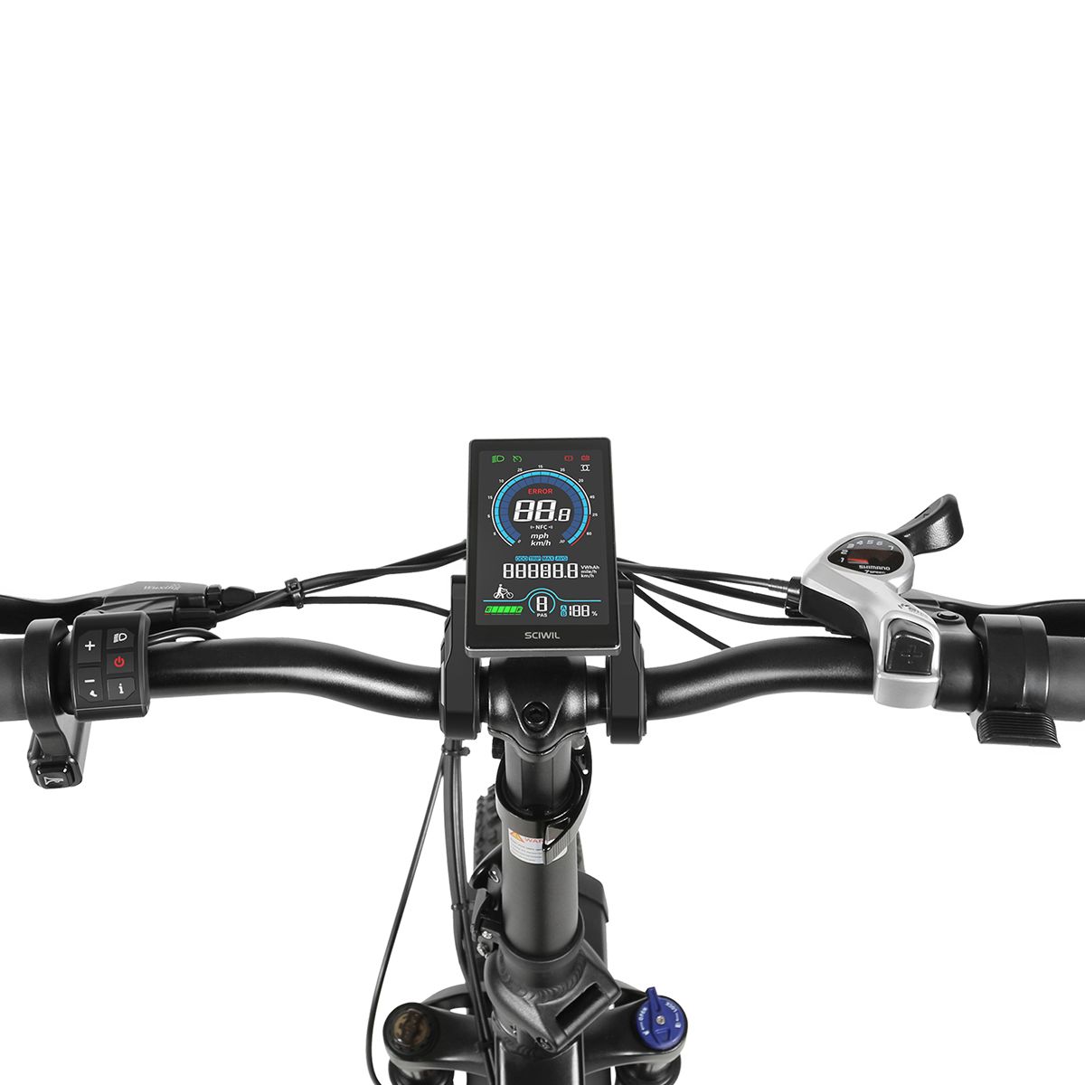 Guidon de vélo avec écran. Affiche la vitesse et d'autres données. Couleur noire.