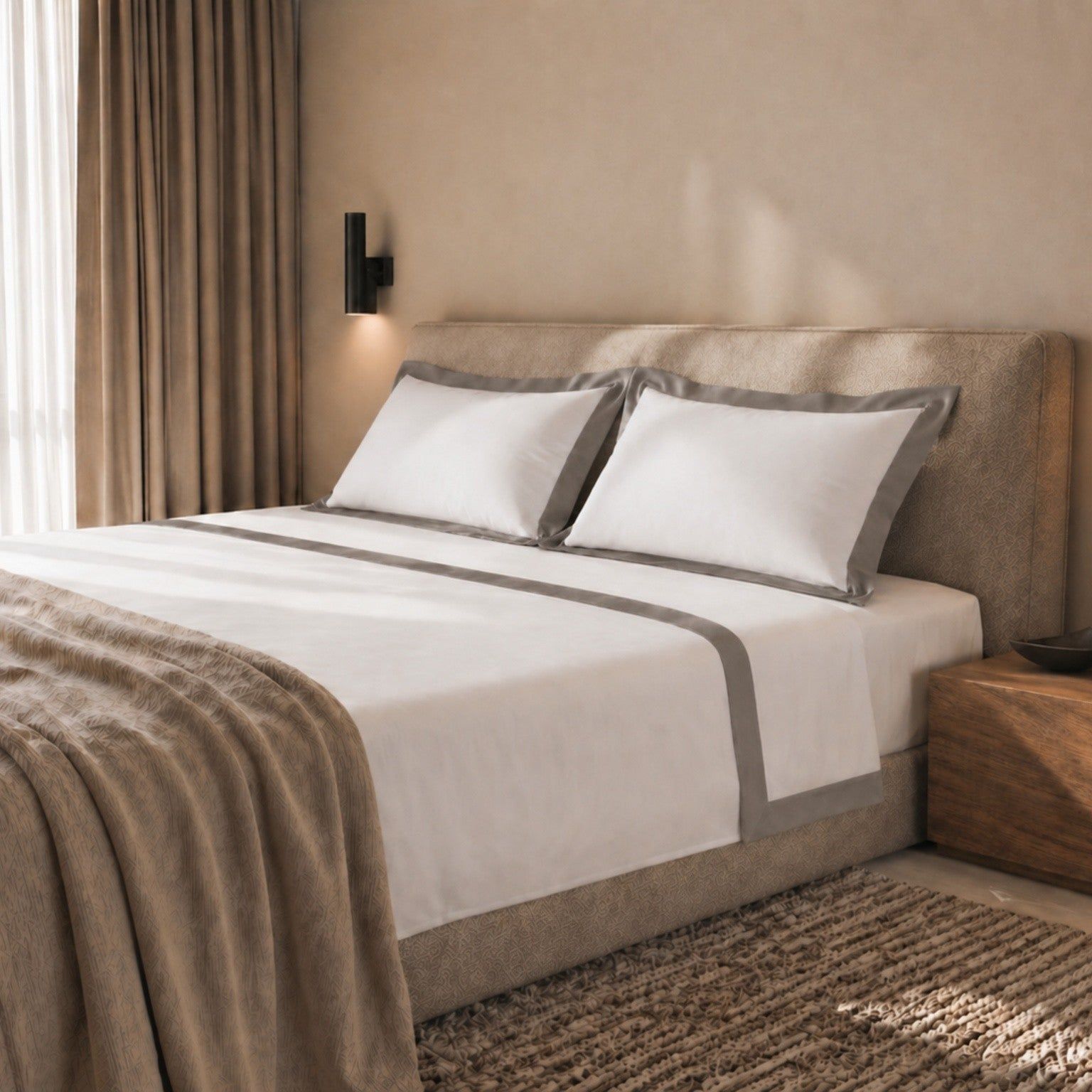 The White Stone Lakenset Eenpersoons 100% Katoen met Decoratieve Satijnen Rand Grijs