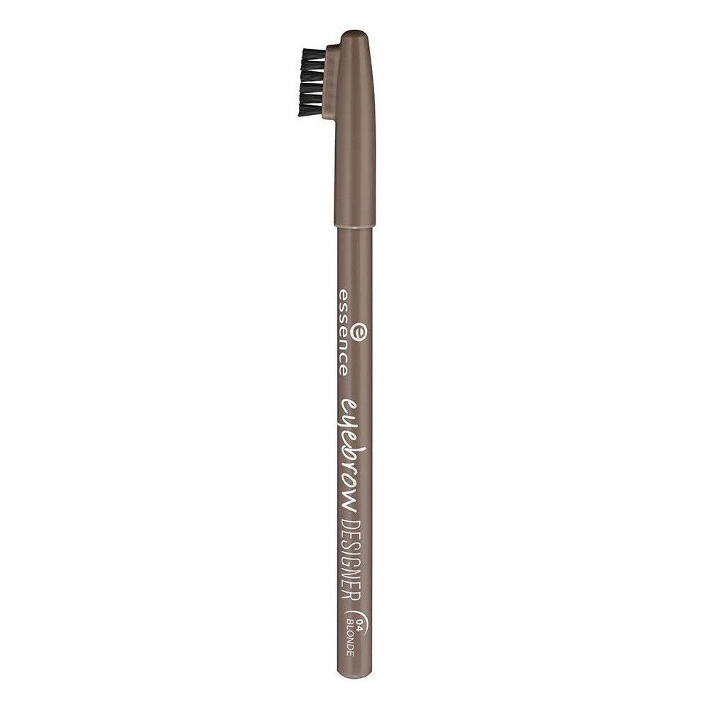 Crayon à sourcils avec brosse. Inscription: Essence, eyebrow DESIGNER, Blonde. Crayon et brosse marron.
