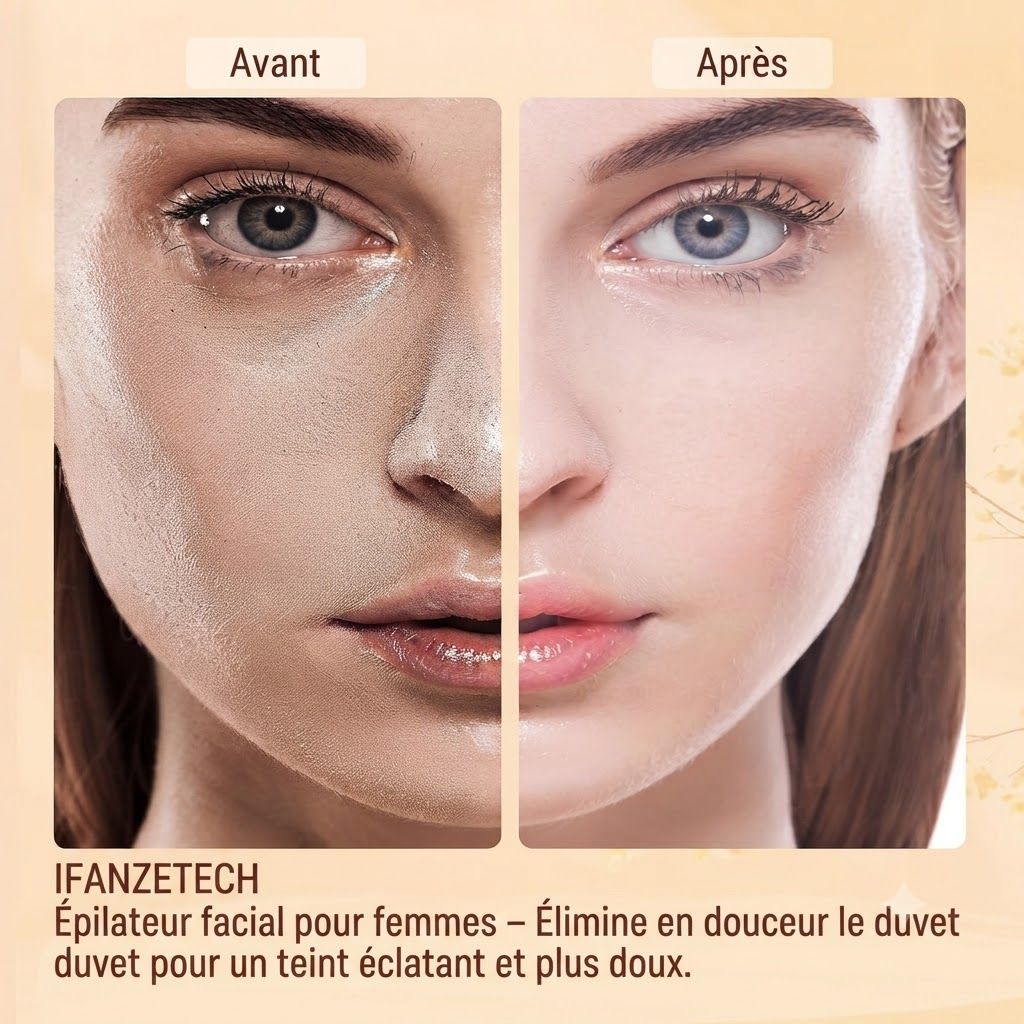 Comparaison avant-après d'une femme avec et sans poils faciaux.