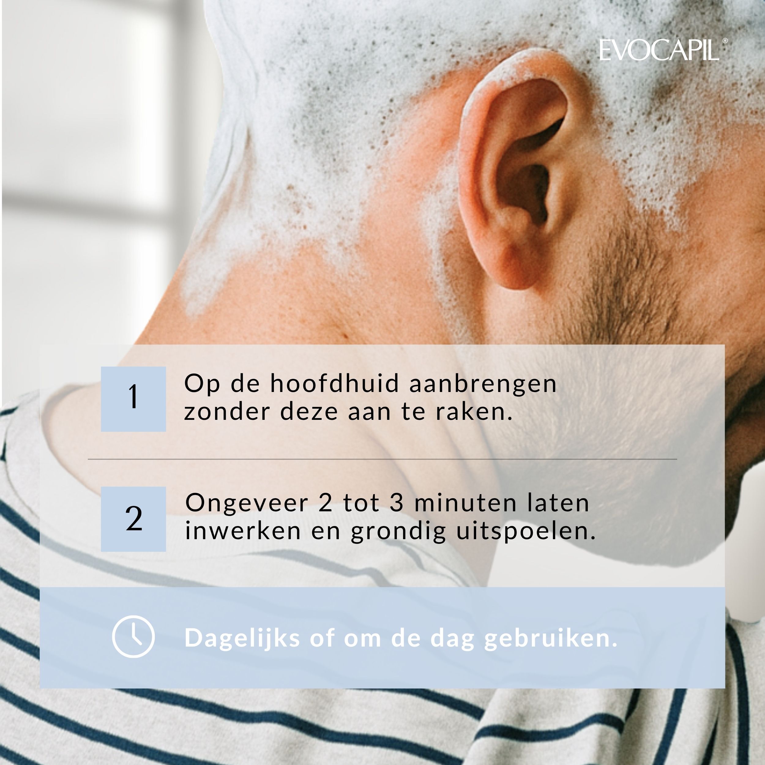 Gebruiksaanwijzing. 1. Aanbrengen op de hoofdhuid zonder aan te raken. 2. 2-3 minuten laten inwerken. Dagelijks of om de dag.