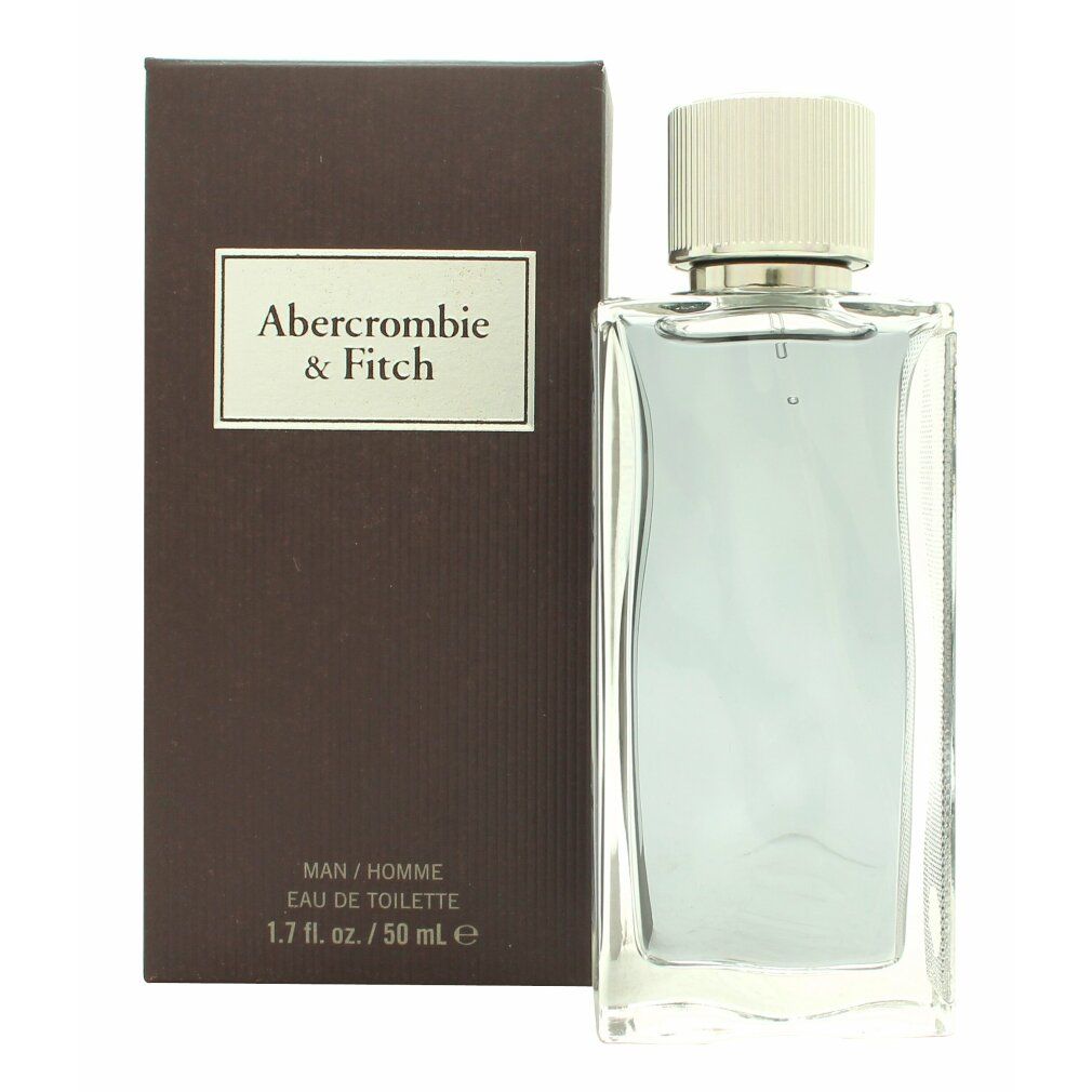 Fles en verpakking van Abercrombie & Fitch Eau de Toilette. Rechthoekige fles met zilveren dop. Bruine verpakking met logo.