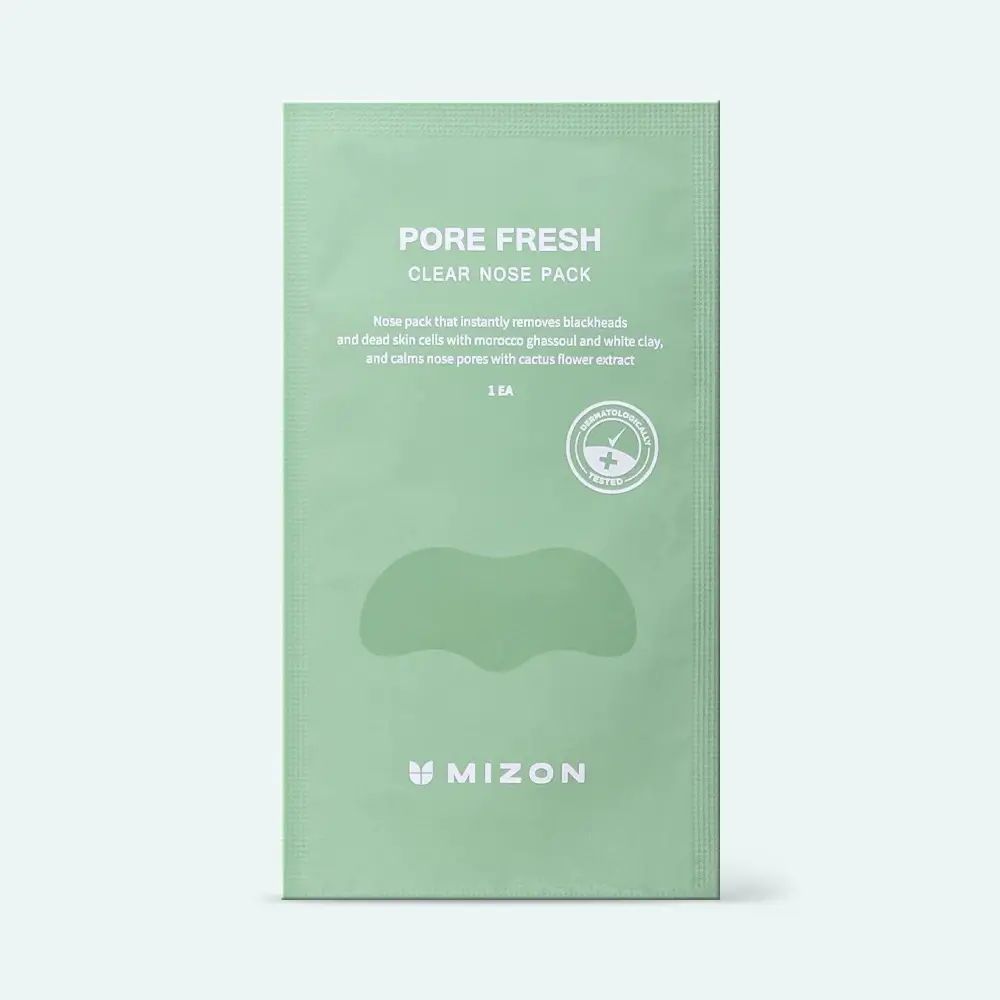 MIZON Pore Fresh Clear Nose Pack sachet individuel avec description des ingrédients et de l'utilisation.