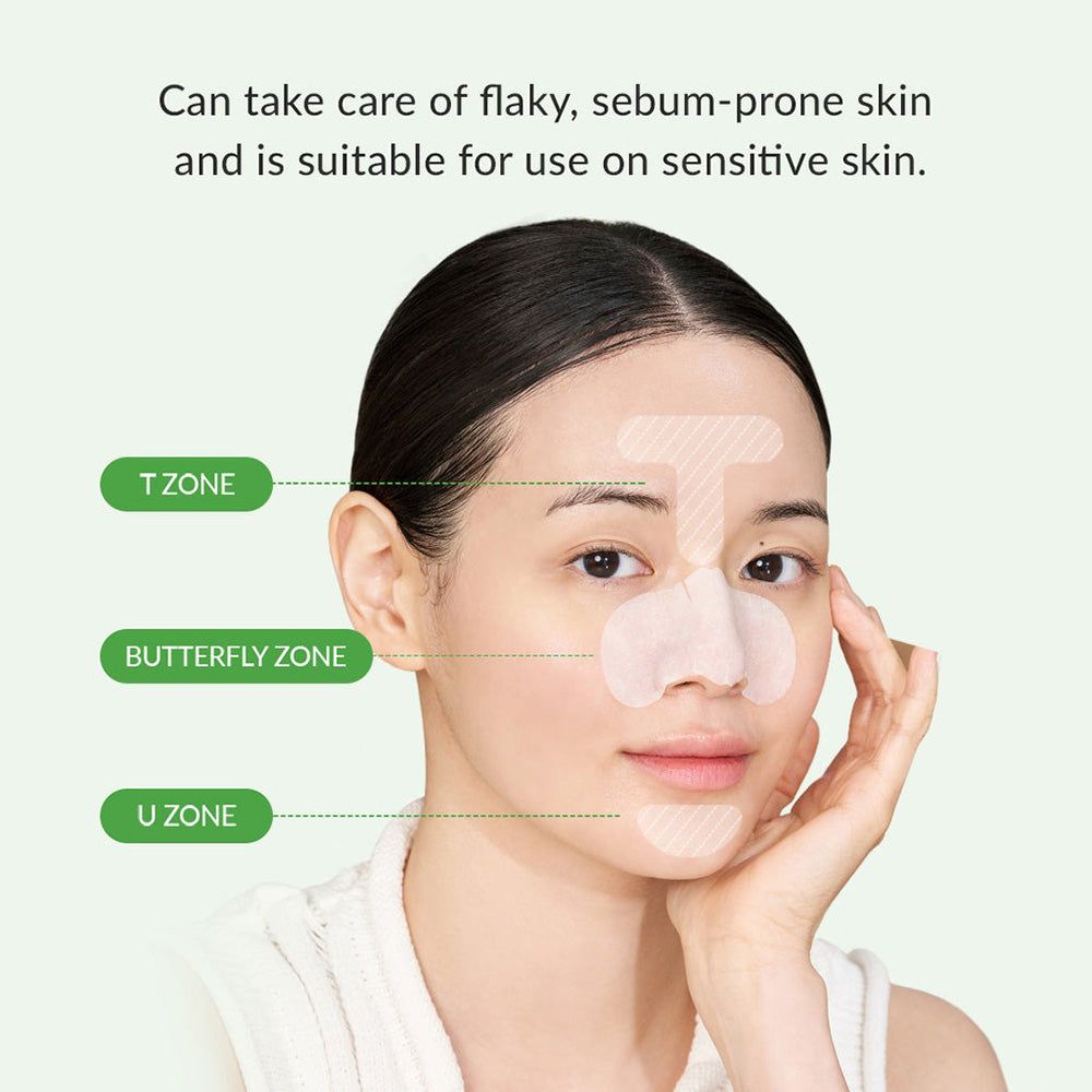 Illustration montrant l'application de produits de soins de la peau sur la zone T, la zone papillon et la zone U.
