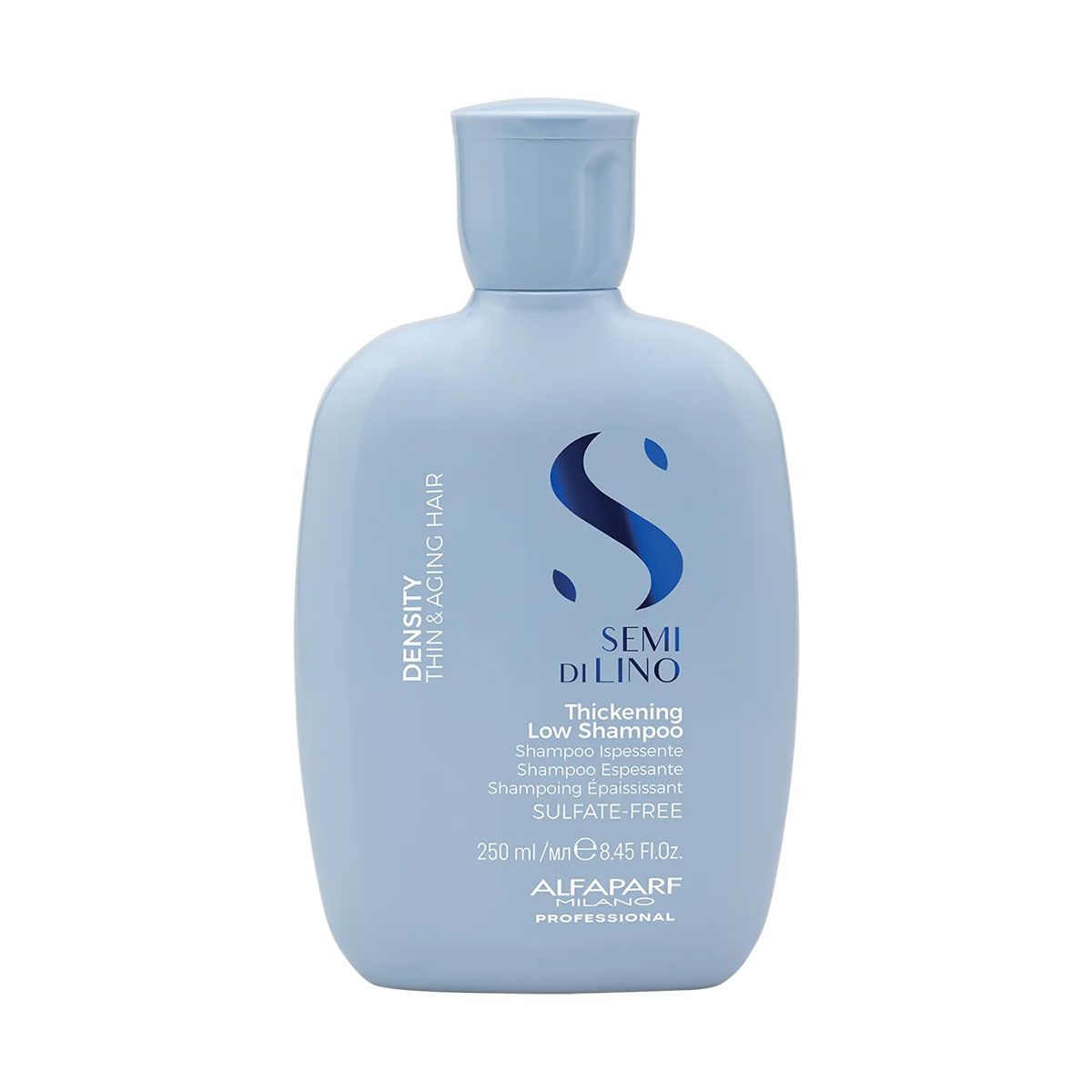 Alfaparf Milano Semi di Lino Density Low Shampoo, flacon 250 ml, bleu clair.