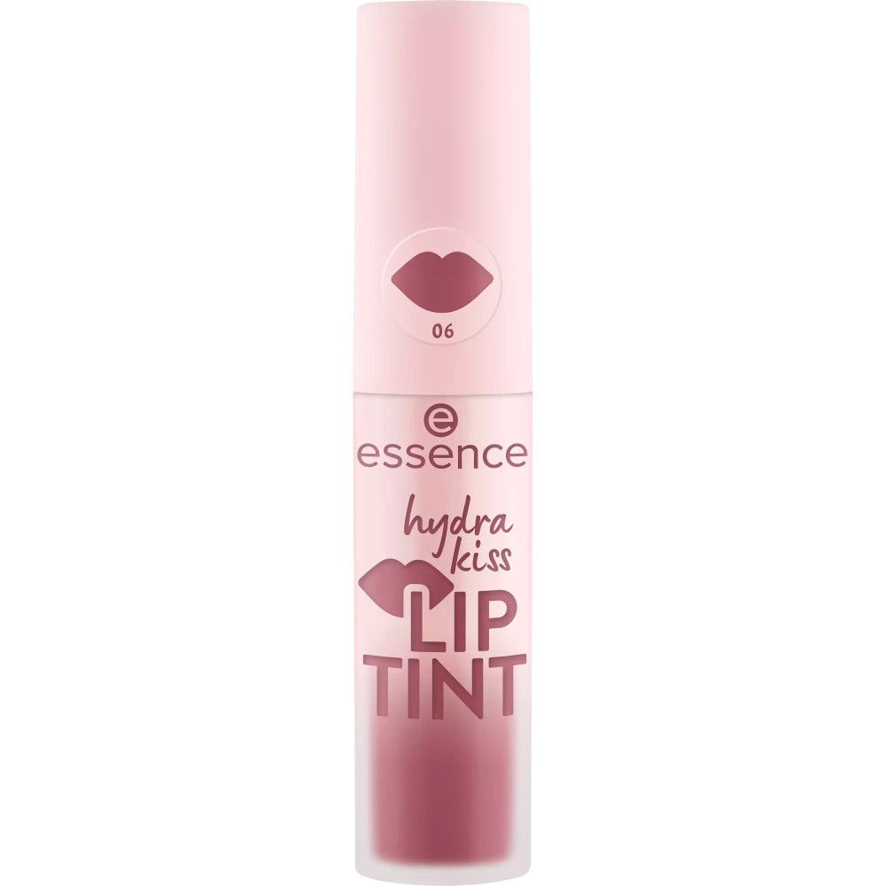 Flacon de Lip Tint fermé. Marque Essence, nom du produit Hydra Kiss Lip Tint. Numéro de couleur 06.