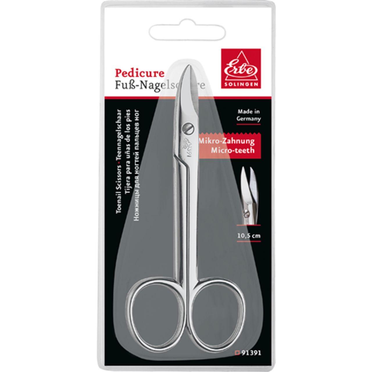 Ciseaux à ongles Erbe® dans un emballage blister, 10,5 cm, Fabriqué en Allemagne, Micro-denture.