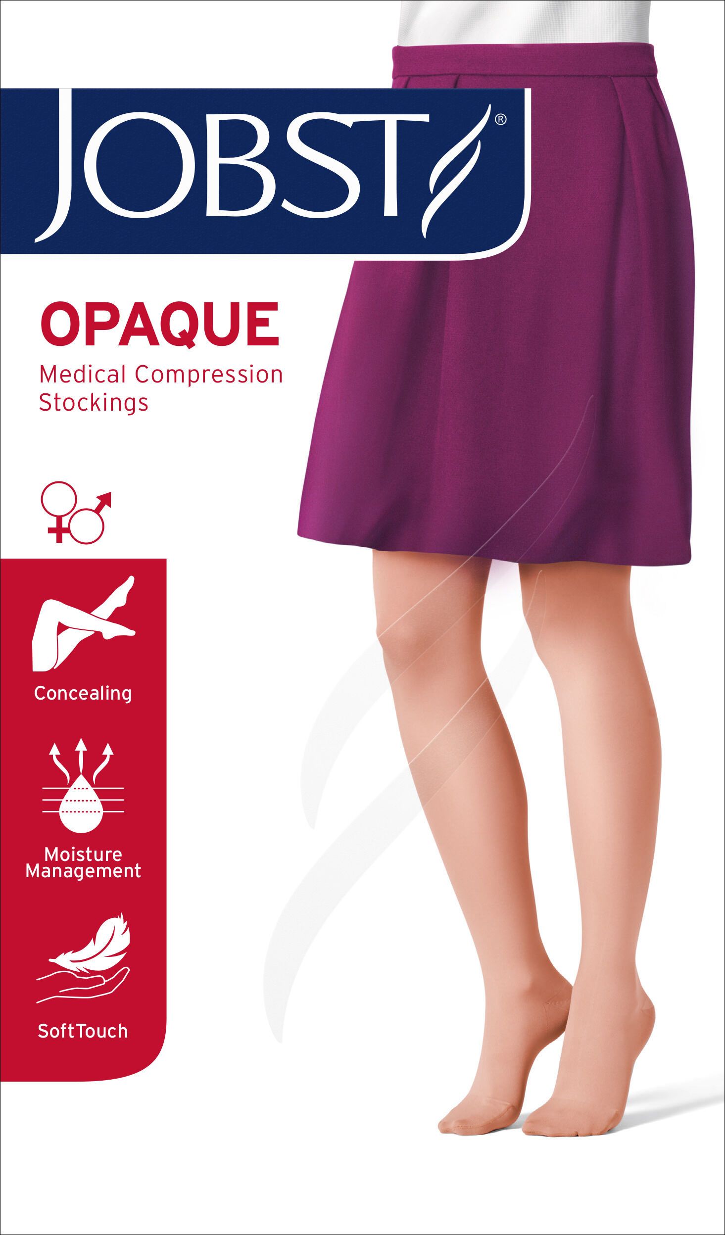 Verpakking van JOBST Opaque compressiekousen. Productnaam, medische compressiekousen.