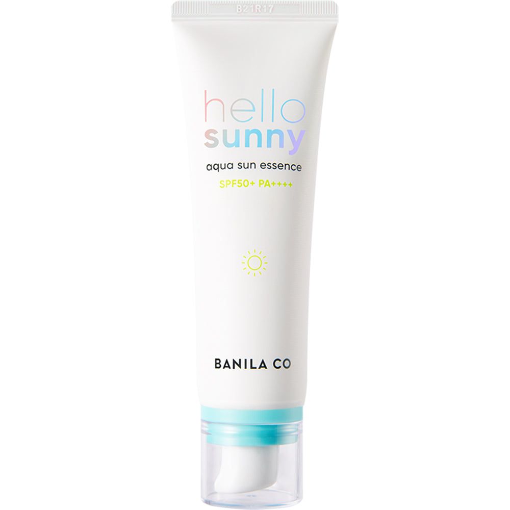 Tube blanc avec BANILA CO Hello Sunny Aqua Sun Essence SPF50+ PA++++.