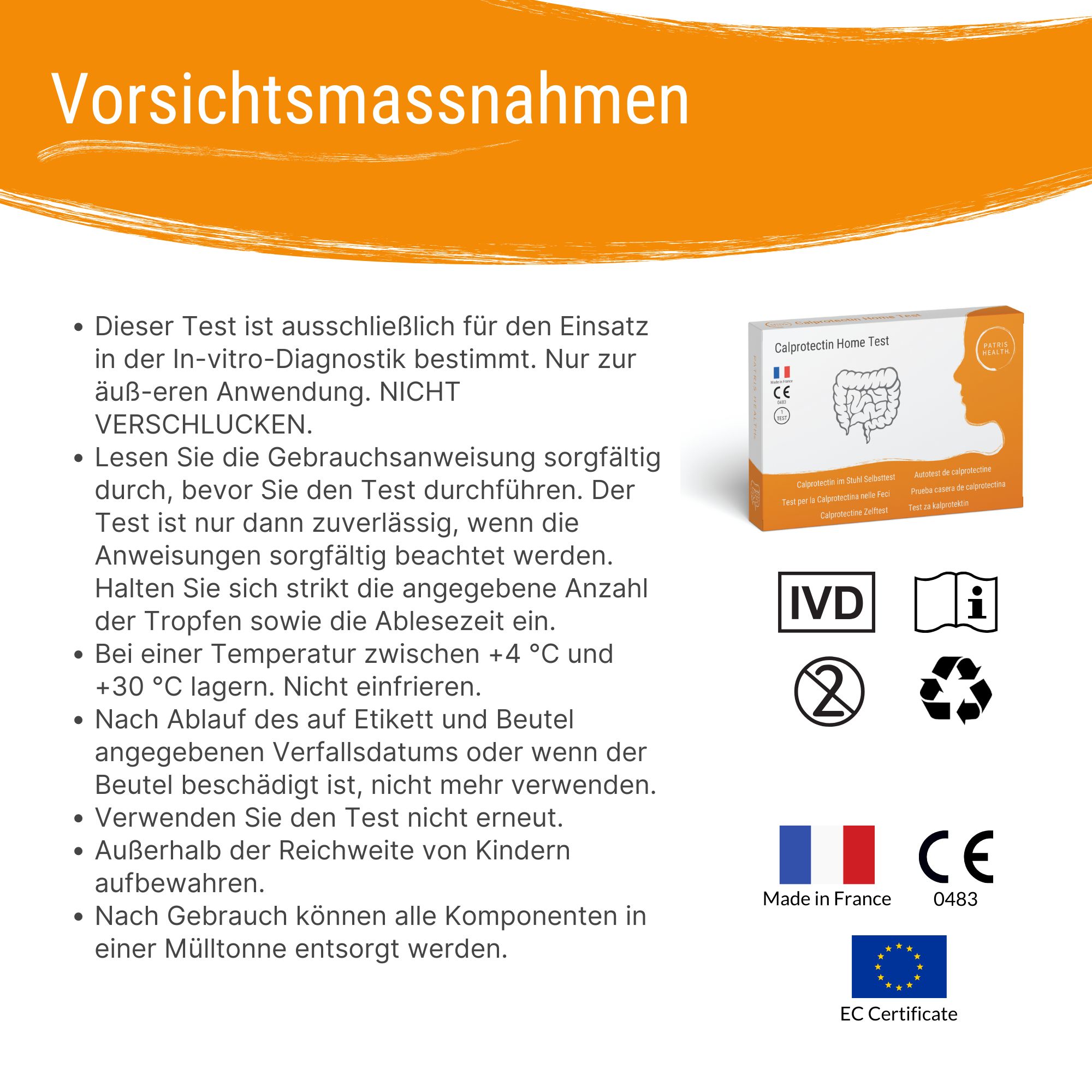 Voorzorgsmaatregelen. Informatie over gebruik, opslag en verwijdering. Logo's en CE-markering.