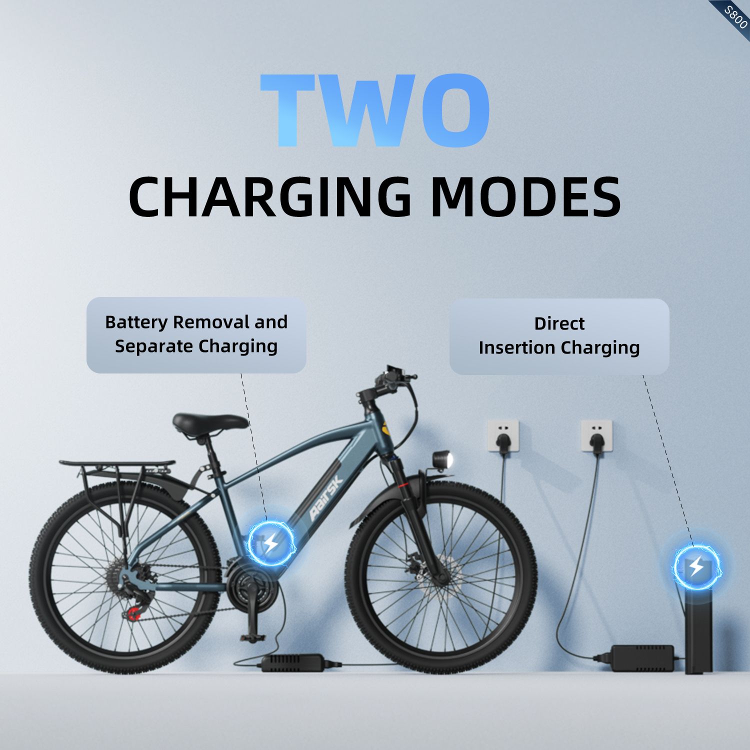 Graphique : deux modes de charge. Retrait de la batterie et charge séparée ou charge directe.