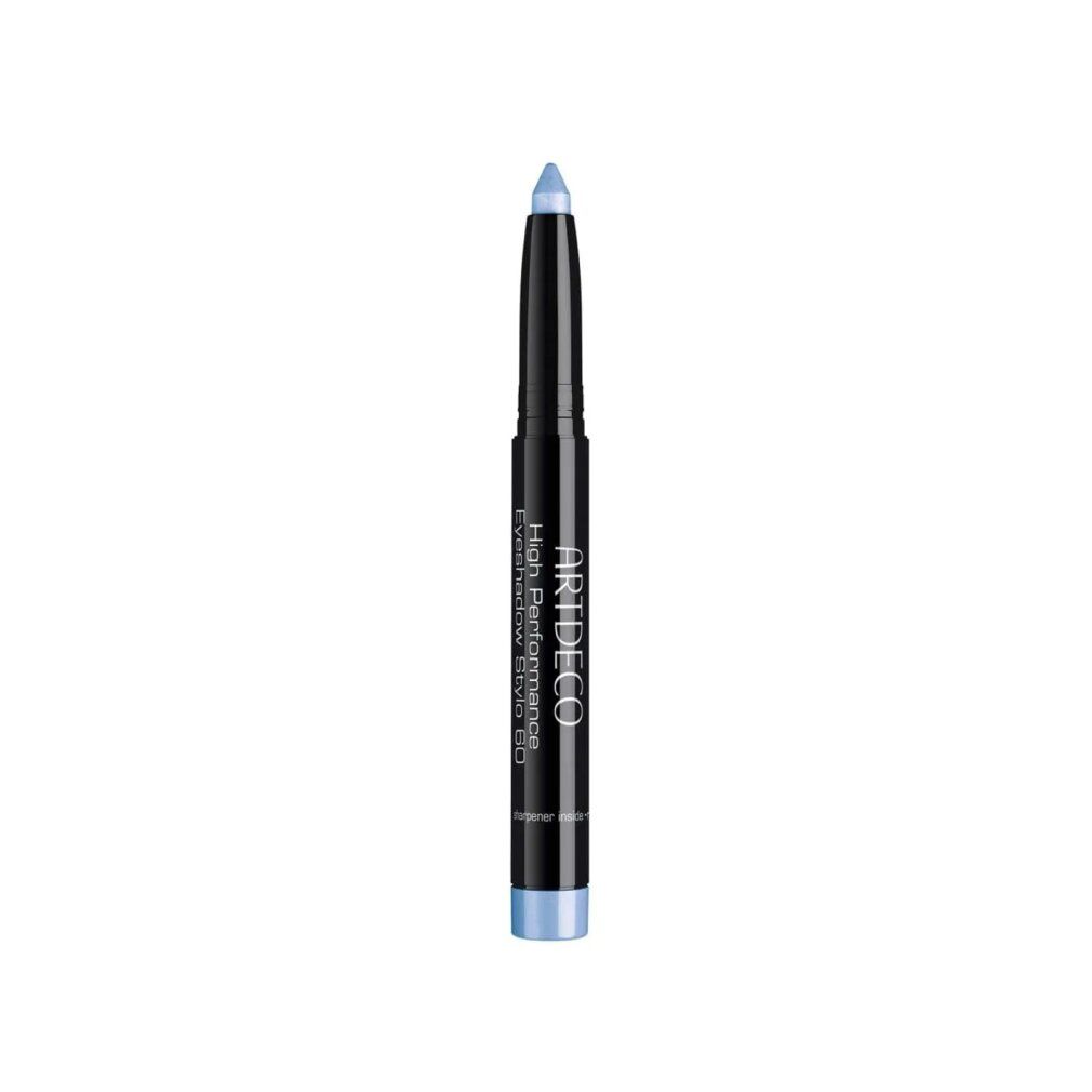 Artdeco High Performance Eyeshadow Stylo. Stylo noir avec extrémité bleu clair. Nom du produit et marque visibles.